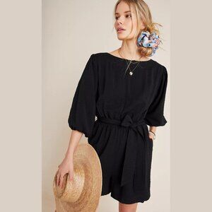 Anthropologie Francesca Balloon-Sleeved Romper - Black - Size Small